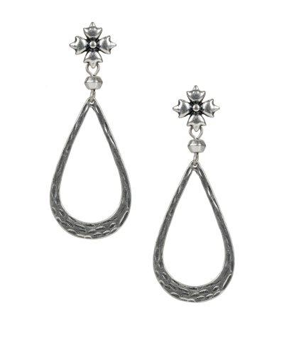 Patricia Nash Silver-tone Floret & Tear-shape Drop Earrings In Silver Ox