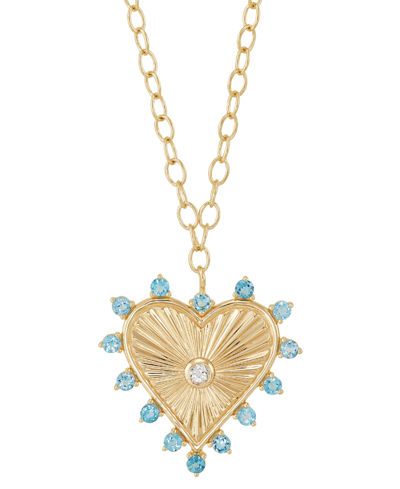 Macy's White Topaz (1/8 Ct.tw.) And Swiss Blue Topaz (1 Ct.tw.) 18" Heart Pendant Necklace In 14k Gold-plat In Gold Over Silver
