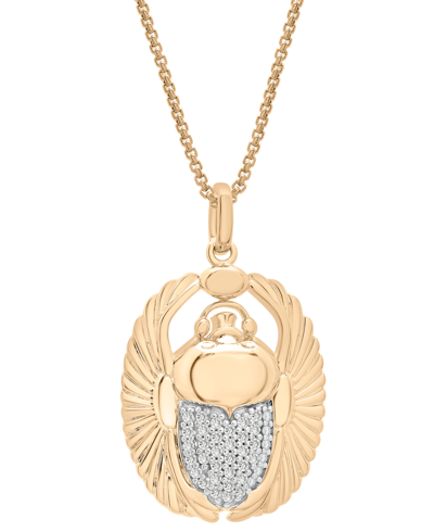 Macy's Men's Diamond Scarab 22" Pendant Necklace (1/4 Ct. T.w.) In 14k Gold-plated Sterling Silver In Gold Over Silver