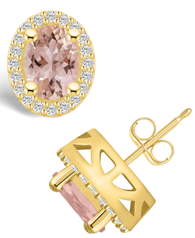 Macy's Morganite (2-1/3 Ct. T.w.) And Diamond (3/8 Ct. T.w.) Halo Stud Earrings In 14k Yellow Gold