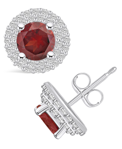 Macy's Garnet (2-1/5 Ct. T.w.) And Diamond (1/2 Ct. T.w.) Halo Stud Earrings In 14k White Gold