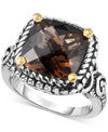 MACY'S SMOKY QUARTZ (6 CT. T.W.) RING IN STERLING SILVER AND 14K GOLD