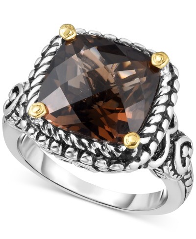 Macy's Smoky Quartz (6 Ct. T.w.) Ring In Sterling Silver And 14k Gold