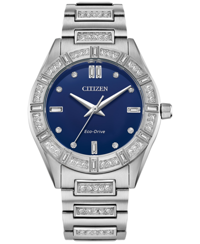 Citizen Eco-drive Women's Crystal Stainless Steel Bracelet Watch 34mm In Blue/silver