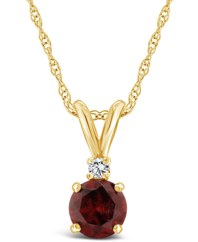 Macy's Garnet (1-1/10 Ct.t.w) And Diamond Accent Pendant Necklace In 14k Yellow Gold