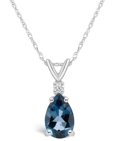 Macy's London Blue Topaz (1 Ct. T.w.) And Diamond Accent Pendant Necklace In 14k Yellow Gold Or 14k White G In White Gold