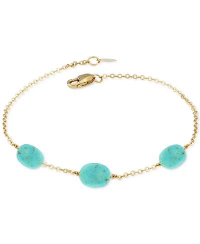 Macy's Sleeping Beauty Turquoise Nugget Station Link Bracelet In 14k Gold