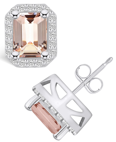 Macy's Morganite (2-3/4 Ct. T.w.) And Diamond (3/8 Ct. T.w.) Halo Stud Earrings In 14k White Gold