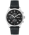 Hugo Boss Men's View Black Genuine Leather Strap Watch, 44mm In Black