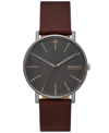 SKAGEN WOMEN'S SIGNATUR THREE-HAND RED WOOD LEATHER STRAP WATCH, 40MM