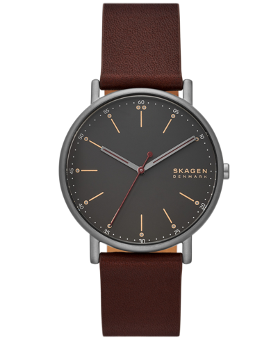 Skagen Women's Signatur Three-hand Red Wood Leather Strap Watch, 40mm