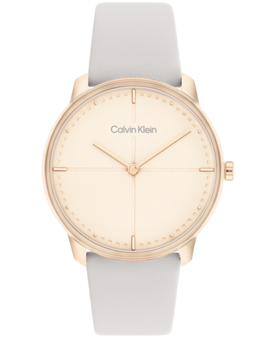 Calvin Klein Unisex Gray Leather Strap Watch, 35mm Women's Shoes | ModeSens