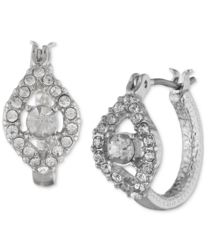Marchesa Silver-tone Pave Crystal Marquise Station Hoop Earrings, 0.6"