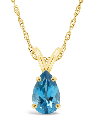 Macy's Blue Topaz Pendant Necklace (1-3/8 Ct.t.w) In 14k Yellow Gold