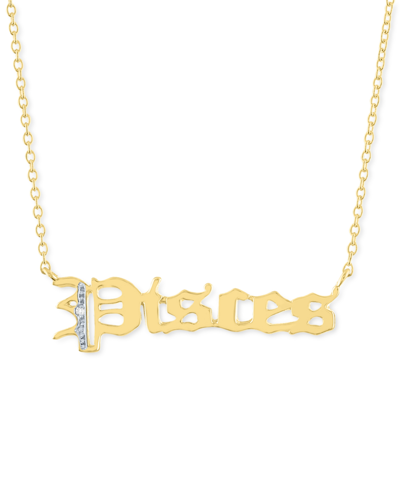 Macy's Diamond Accent Zodiac Name 18" Pendant Necklace In Sterling Silver Or 14k Gold-plated Sterling Silve In Pisces Gold-plated Sterling Silver