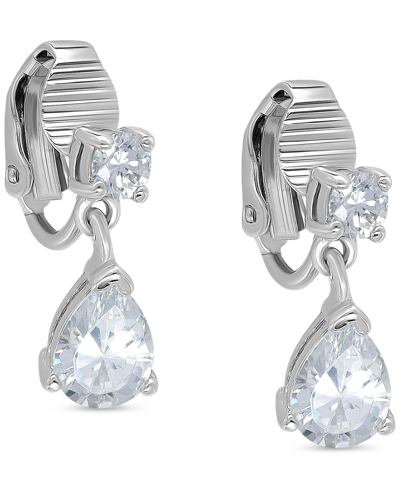 Giani Bernini Cubic Zirconia Pear-shape Clip-on Drop Earrings In Sterling Silver, Created For Macy's
