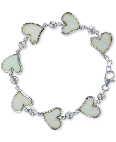 Macy's Lab-created Opal Heart Link Bracelet In Sterling Silver In Created Blue Opal