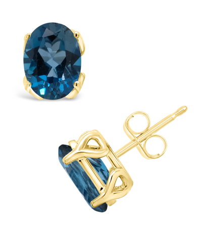 Macy's London Topaz (3-1/5 Ct. T.w.) Stud Earrings In 14k Yellow Gold In London Blue Topaz