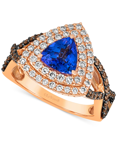 Le Vian Blueberry Tanzanite (1 Ct. T.w.) & Diamond (3/4 Ct. T.w.) Trillion Double Halo Ring In 14k Rose Gold