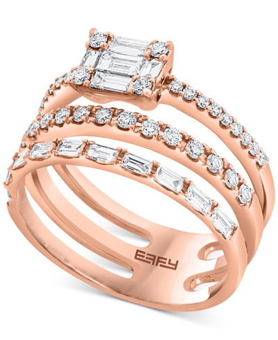 Effy Collection Effy Diamond Baguette & Round Three Row Statement Ring (3/4 Ct. T.w.) In 14k Rose Gold