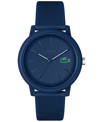 LACOSTE MEN'S L.12.12 BLUE SILICONE STRAP WATCH 42MM