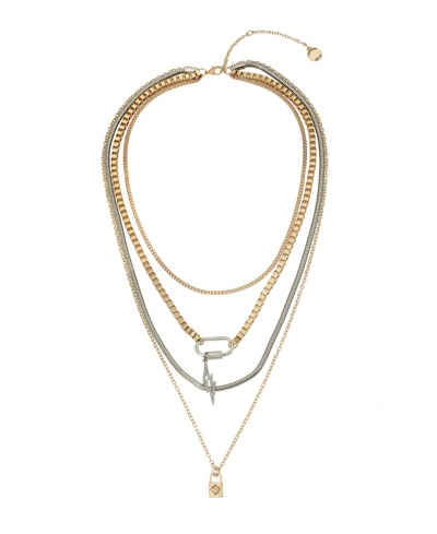 Steve Madden Padlock Layered Necklace In Gold-tone