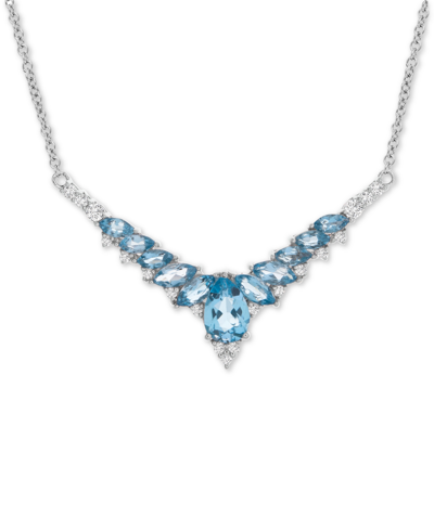 Macy's Garnet (2-1/3 Ct. T.w.) & White Topaz (3/8 Ct. T.w.) V-shape 17" Statement Necklace In Sterling Silv In Blue Topaz