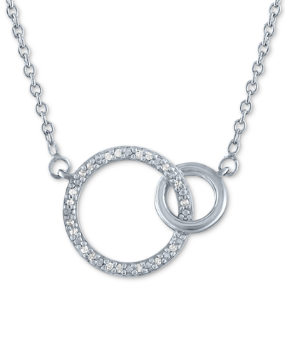 Macy's Diamond Accent Interlocking Circles Pendant Necklace In Sterling Silver, 16" + 2" Extender