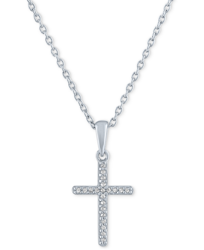 Macy's Diamond Accent Cross Pendant Necklace In Sterling Silver, 16" + 2" Extender