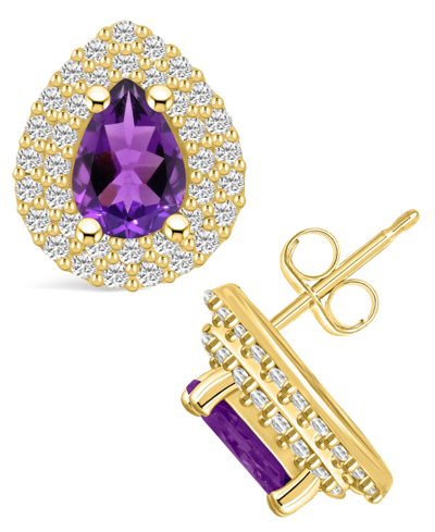 Macy's Amethyst (1-1/3 Ct. T.w.) And Diamond (5/8 Ct. T.w.) Halo Stud Earrings In 14k Yellow Gold
