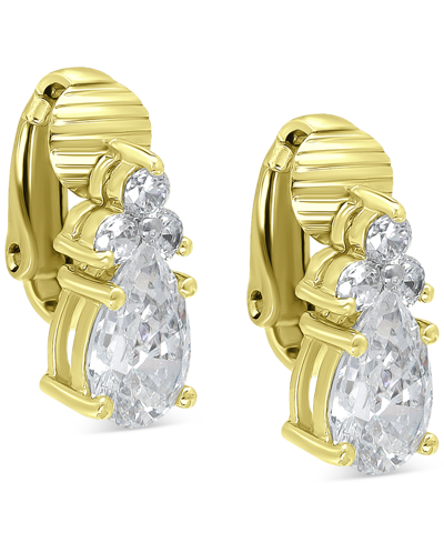 Giani Bernini Cubic Zirconia Pear-shape Clip-on Stud Earrings, Created For Macy's In Gold Over Silver