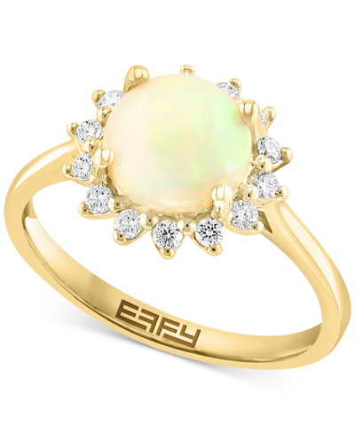 Effy Collection Effy Ethiopian Opal (1-1/10 Ct. T.w.) & Diamond (1/5 Ct. T.w.) Halo Ring In 14k Gold
