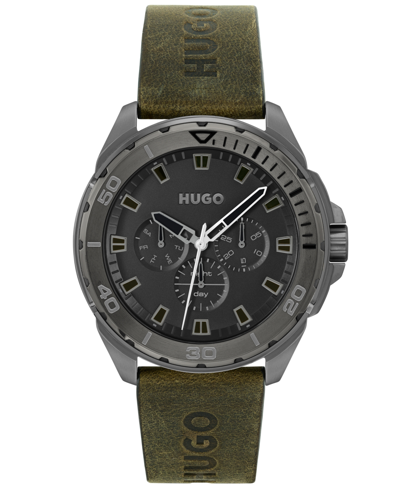 Hugo Men's Fresh Green Genuine Leather Strap Watch, 44mm