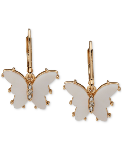 Lonna & Lilly Gold-tone Pave & Stone Butterfly Drop Earrings In White