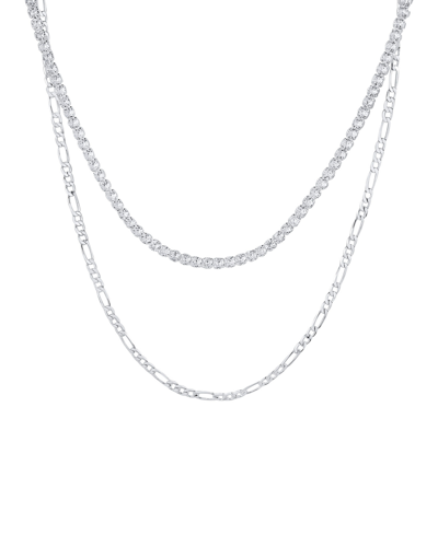 And Now This Double Row Chain With Cubic Zirconia Tennis Necklace And Clip Chain Necklace In Fine Silver Plated