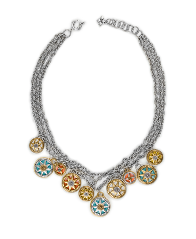 Patricia Nash Two-tone Compass Charm Statement Necklace, 18" + 2" Extender In Russian Gold/silver Ox
