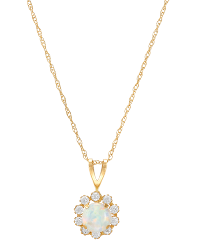 Macy's Lab-grown Blue Sapphire (5/8 Ct. T.w.) & Lab-grown White Sapphire (1/3 Ct. T.w.) Halo 18" Pendant Ne In Opal