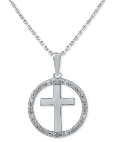 Macy's Diamond Halo Cross 18" Pendant Necklace (1/10 Ct. T.w.) In Sterling Silver