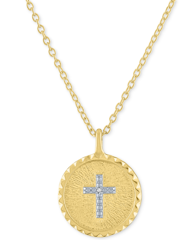 Macy's Diamond Accent Cross Disc Pendant Necklace In 14k Gold-plated Sterling Silver, 16" + 2" Extender