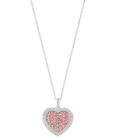 Effy Collection Effy Pink Diamond (3/4 Ct. T.w.) & White Diamond (1/3 Ct. T.w.) Pave Heart 18" Pendant Necklace In 1 In Two Toned