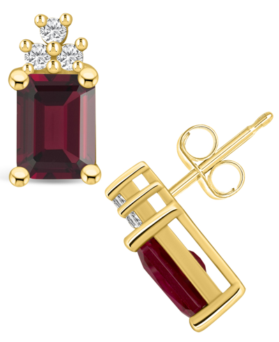 Macy's Garnet (3-7/8 Ct. T.w.) And Diamond (1/5 Ct. T.w.) Stud Earrings In 14k Yellow Gold