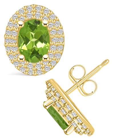 Macy's Peridot (1-3/4 Ct. T.w.) And Diamond (1/2 Ct. T.w.) Halo Stud Earrings In 14k Yellow Gold