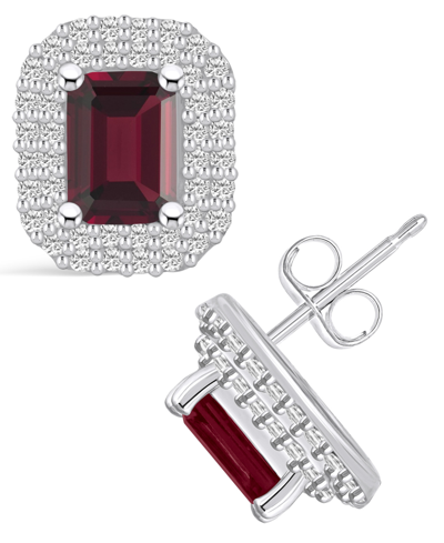 Macy's Garnet (2-1/2 Ct. T.w.) And Diamond (3/4 Ct. T.w.) Halo Stud Earrings In 14k White Gold