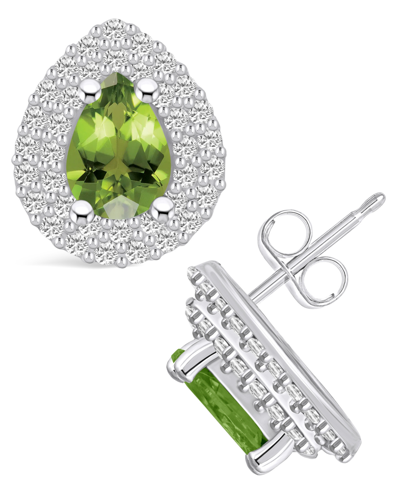 Macy's Peridot (1-5/8 Ct. T.w.) And Diamond (5/8 Ct. T.w.) Halo Stud Earrings In 14k White Gold