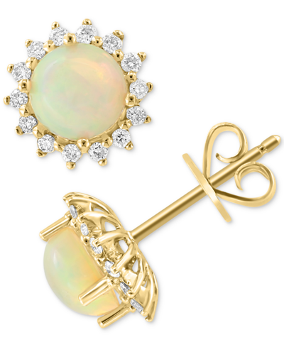 Effy Collection Effy Ethiopian Opal (1-1/5 Ct. T.w.) & Diamond (1/5 Ct. T.w.) Stud Earrings In 14k Gold