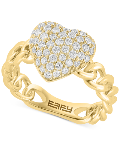 Effy Collection Effy Diamond Heart Cluster Chain Link Ring (5/8 Ct. T.w.) In 14k Gold In Yellow Gold
