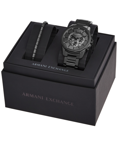 Ax Armani Exchange Men's Chronograph Black Stainless Steel Bracelet Watch, 44mm And Bracelet Gift Set
