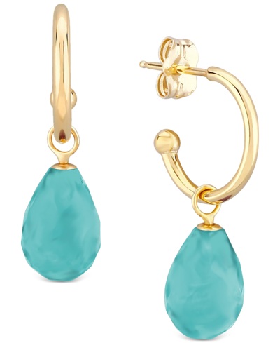Macy's Genuine Sleeping Beauty Turquoise Hoop Earrings In 14k Yellow Gold