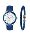 TED BAKER MEN'S MAGARIT BLUE LEATHER STRAP WATCH 46MM AND BRACELET GIFT SET, 2 PIECES
