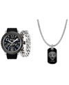 Ed Hardy Men's Matte Black Silicone Strap Watch 46mm Gift Set In Black Sunray/matte Black